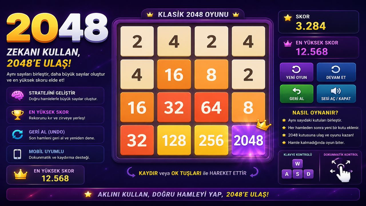 2048 Oyna | Ücretsiz Online Zeka ve Sayı Birleştirme Oyunu