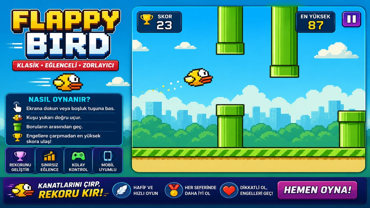 Flappy Bird Oyna | Ücretsiz Online Uçan Kuş Oyunu