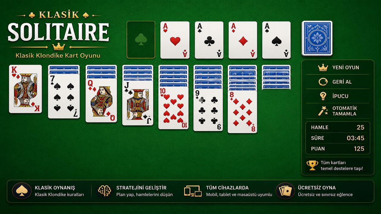 Solitaire Oyna | Ücretsiz Klasik Klondike Kart Oyunu
