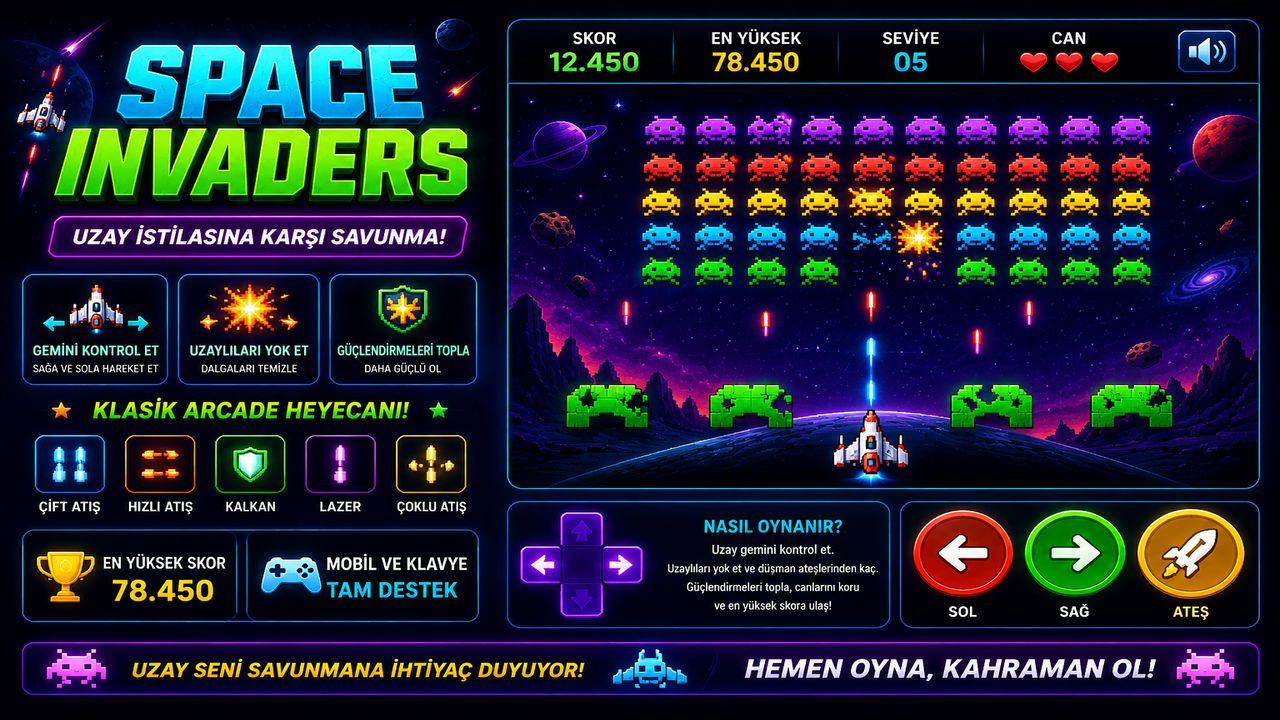 Space Invaders Oyna | Ücretsiz Online Uzaylı Oyunu