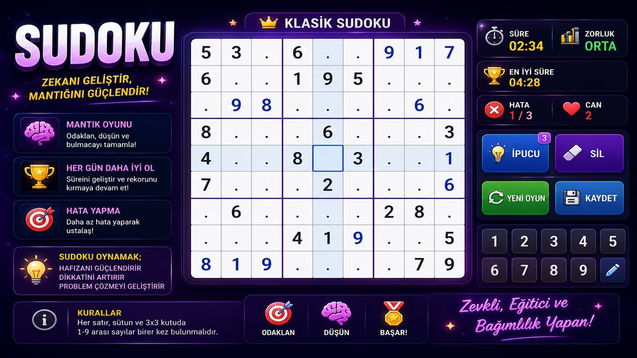 Sudoku Oyna | Ücretsiz Online Sudoku Bulmaca Oyunu
