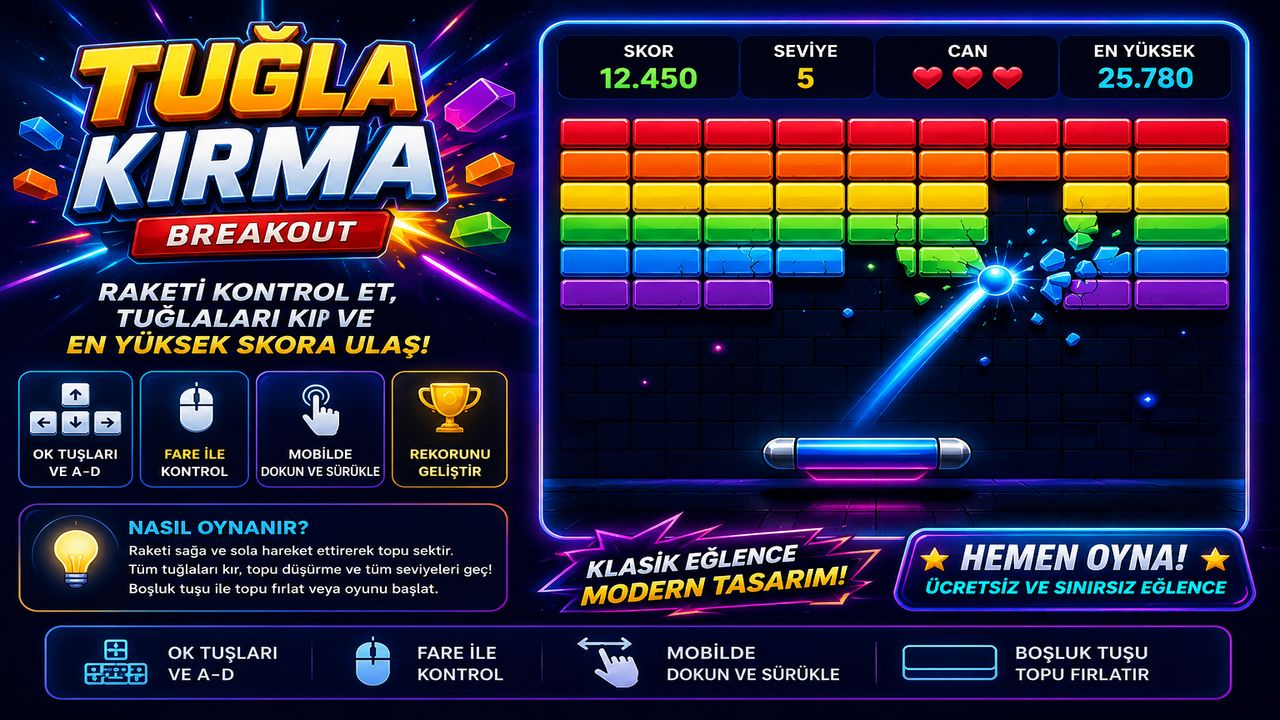Tuğla Kırma Oyunu Oyna | Ücretsiz Online Breakout