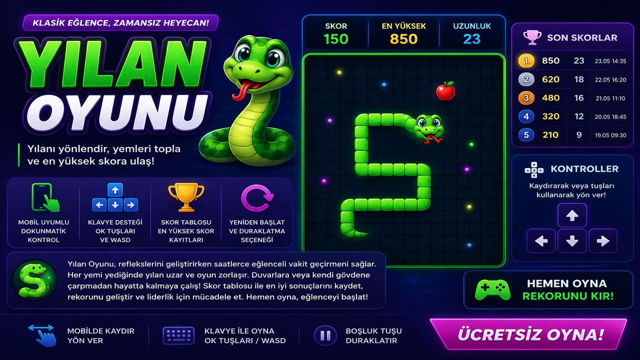 Yılan Oyunu Oyna | Ücretsiz Online Snake Oyunu